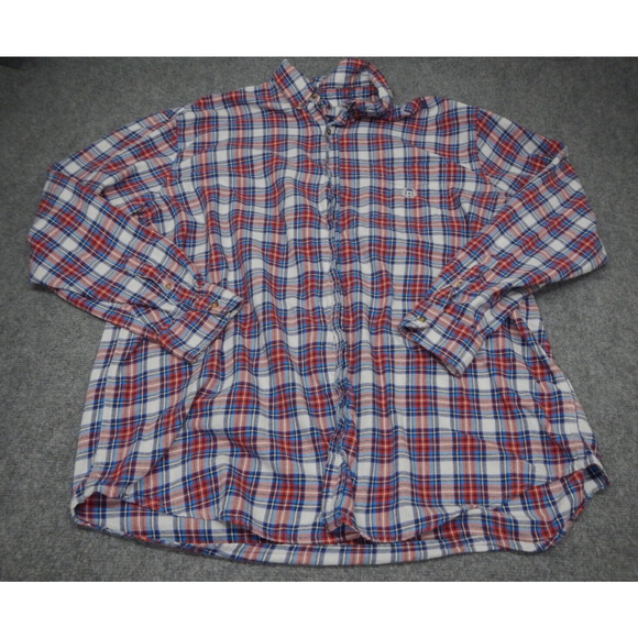 Chaps Brushed Flannel Shirt Men's Size XLT TALL Red White Blue Plaid Button Up - Picture 1 of 8